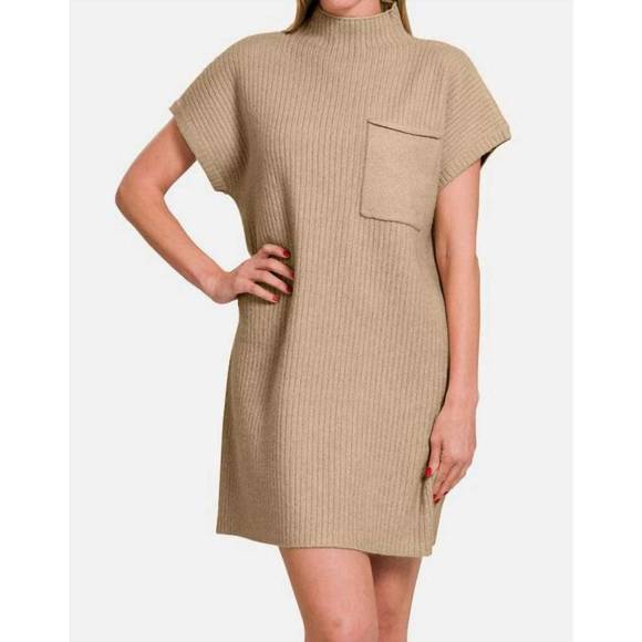 ENTRO Dresses & Skirts - NEW ENTRO ribbed sweater dress in tan